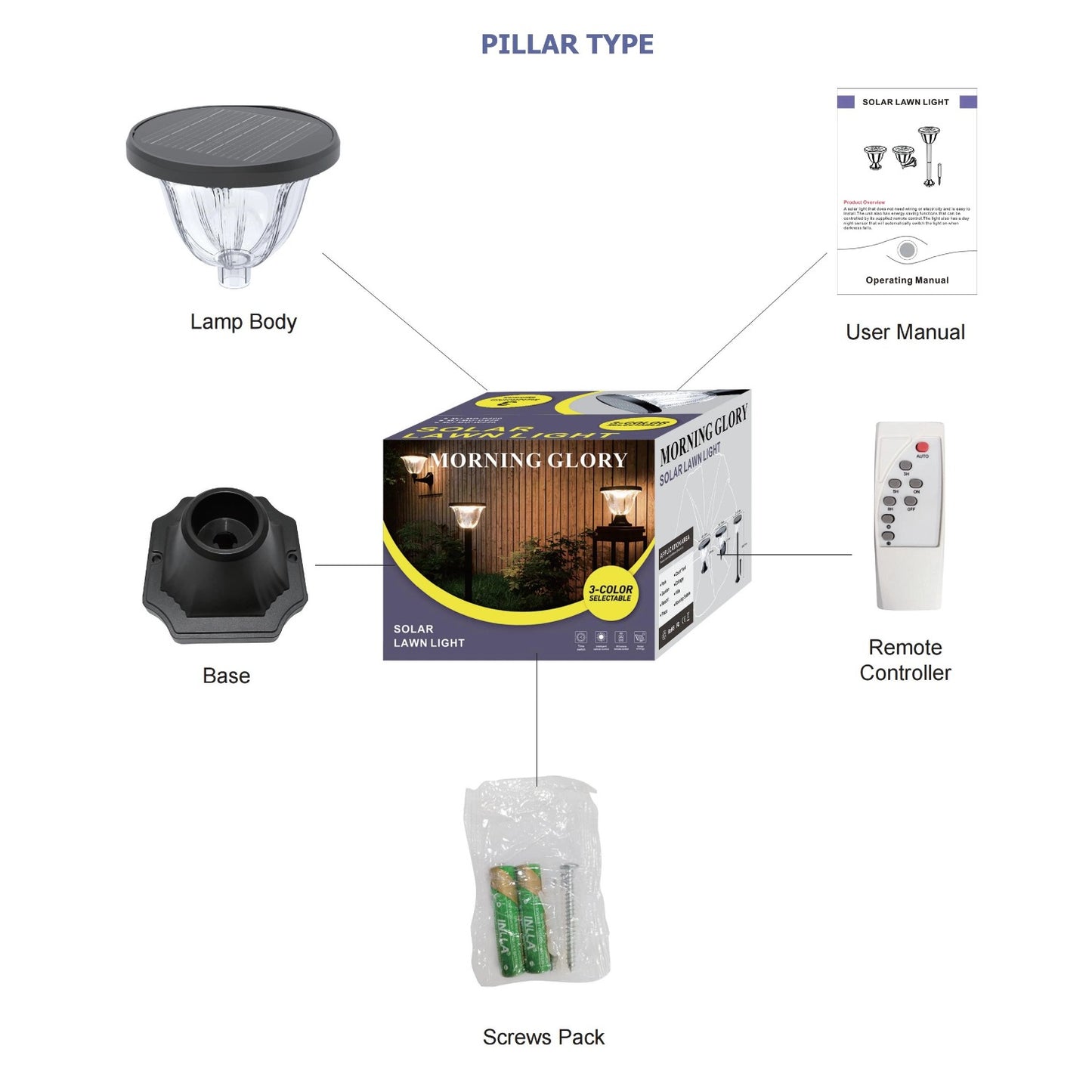 Solar Pillar Light for outdoor | 3 Color Selectable