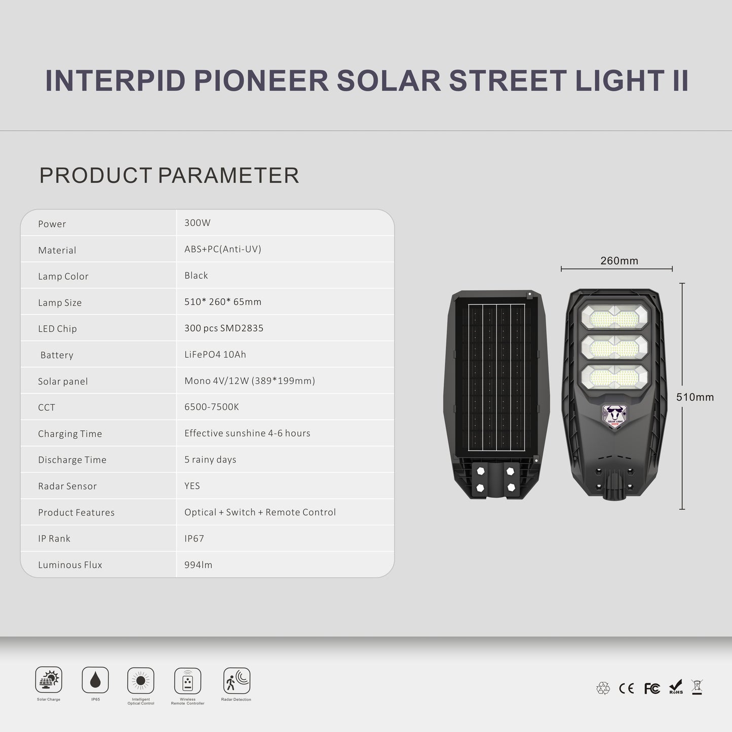 300W Solar Street Light 30000LM IP66