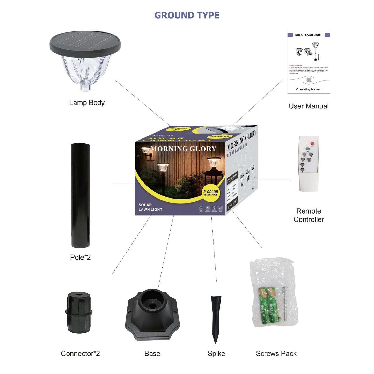 Solar Lawn Light For outdoor garden | Three color selectable