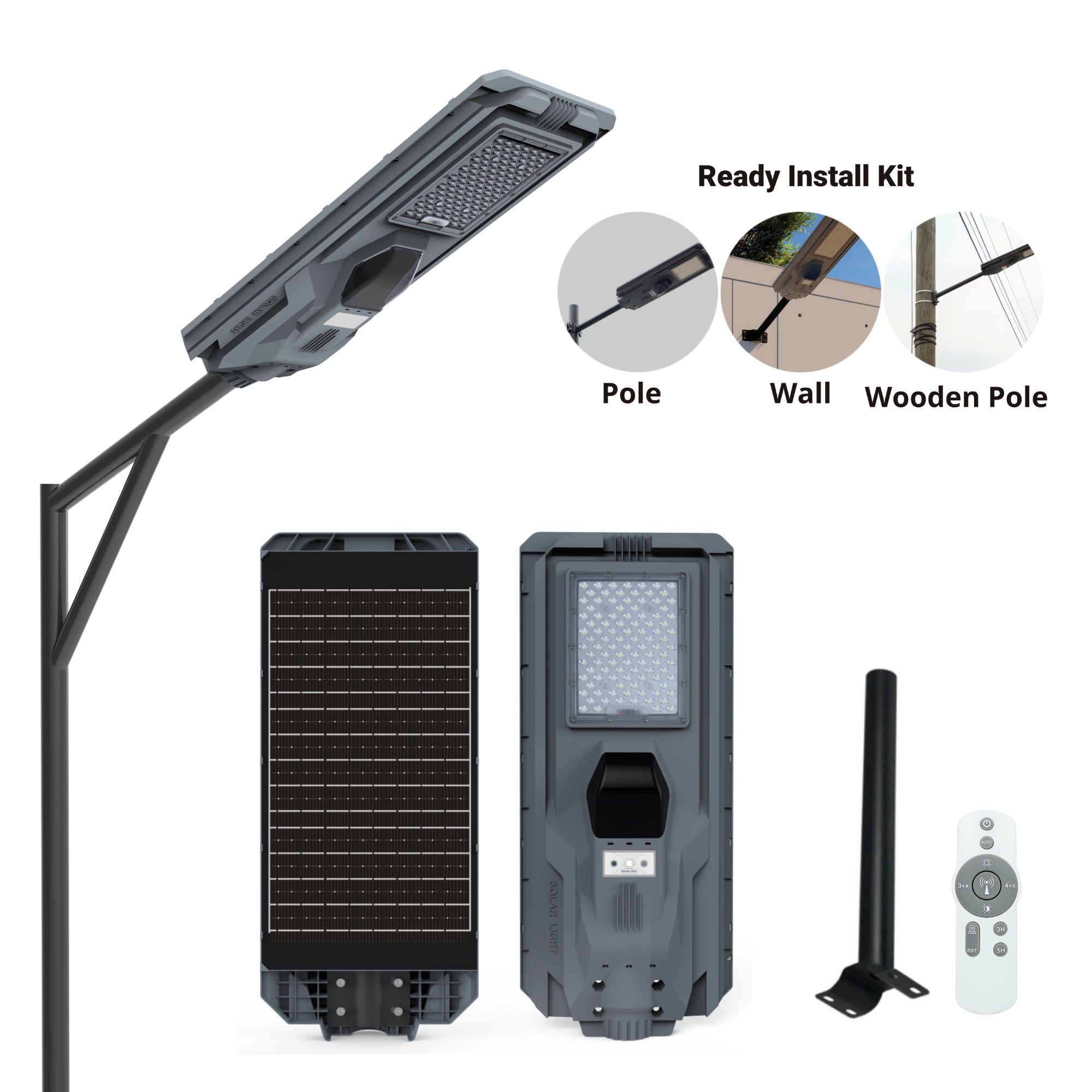 Solaraluma 2550LM all-in-one solar area light with integrated panel and straight mounting arm