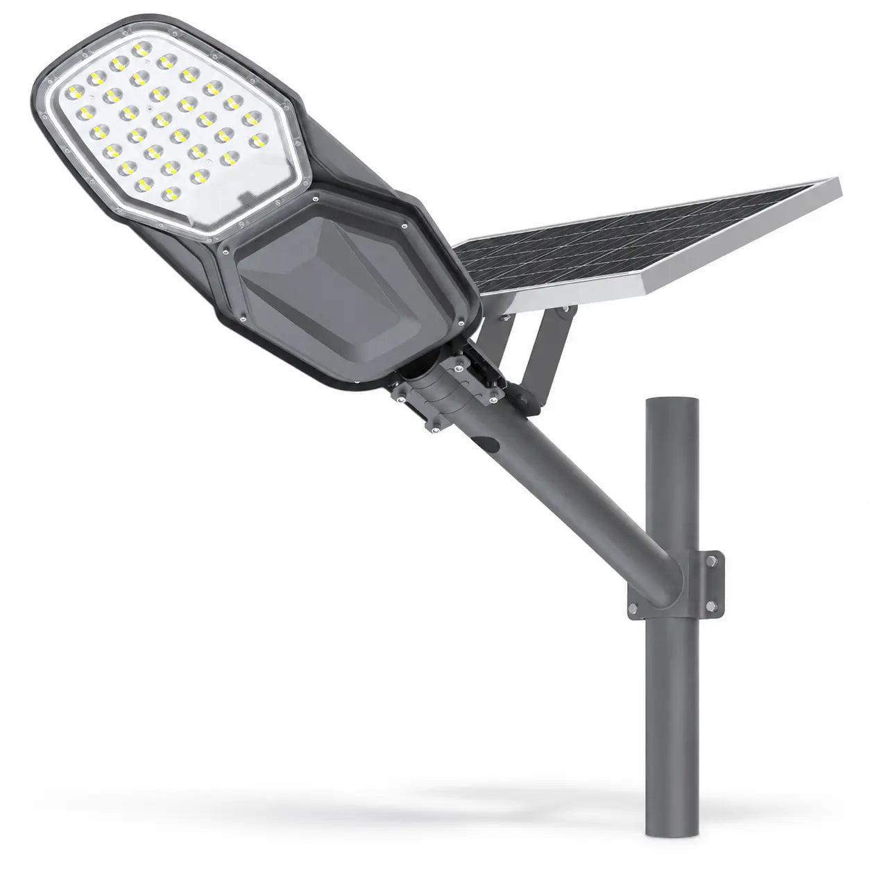 Solaraluma 3500LM die-cast aluminum solar area light with separate solar panel and mounting parts